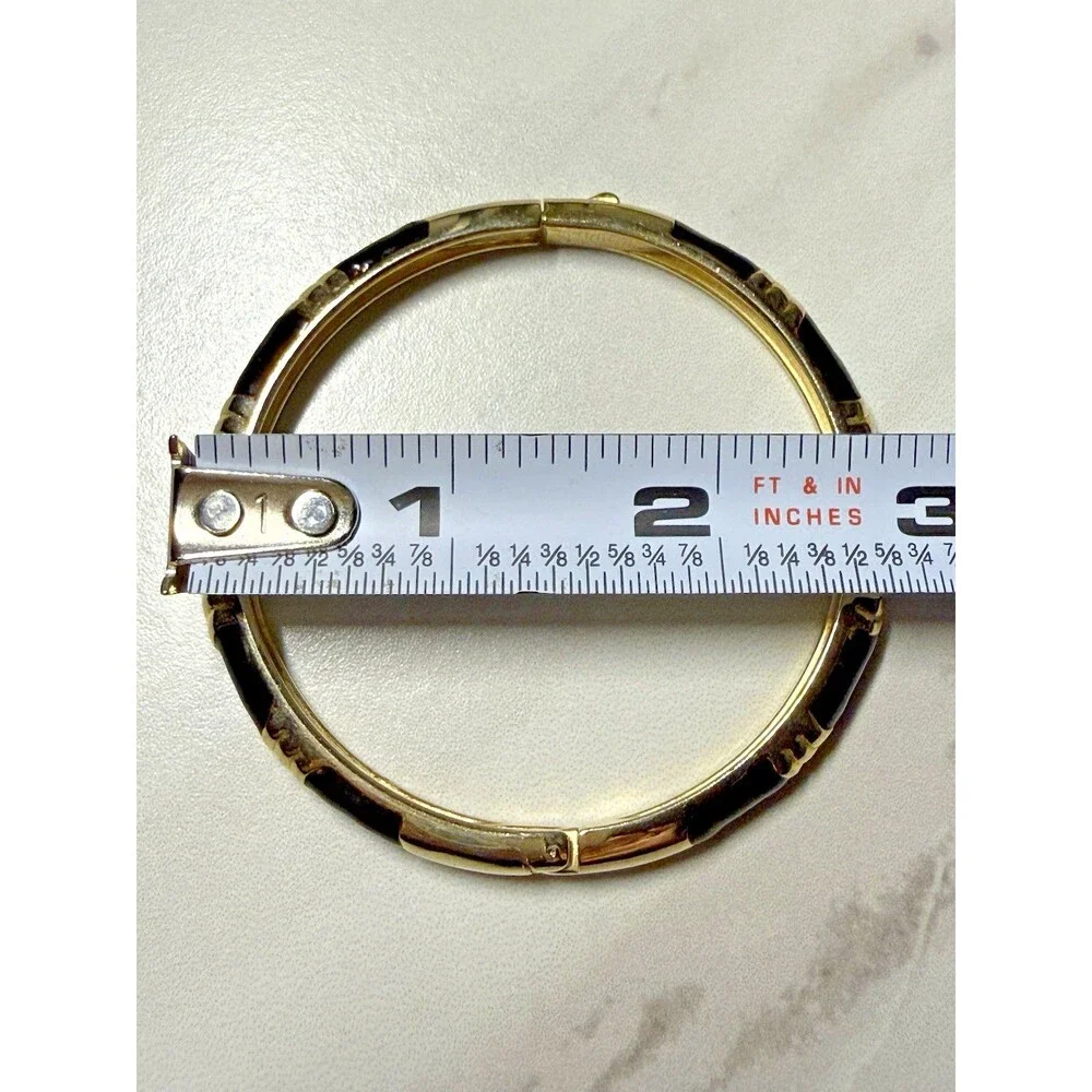 Vintage Black & Gold Toned Hinged Clamper Bangle Bracelet